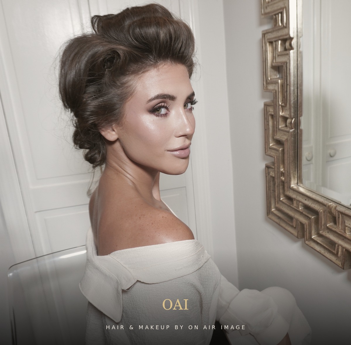 Beni Rae Harmony, sculpted updo and soft glam