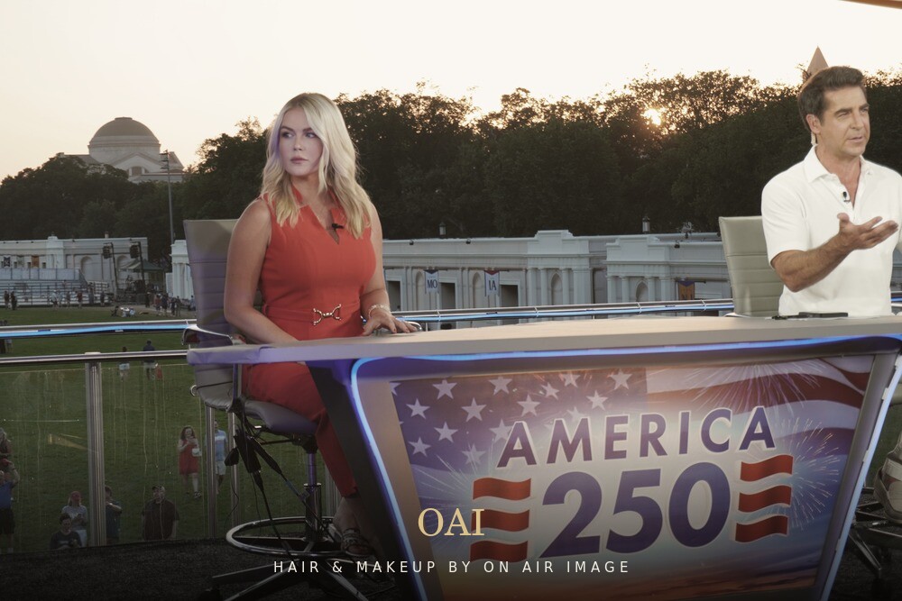 Karoline Leavitt with Jesse Watters on set