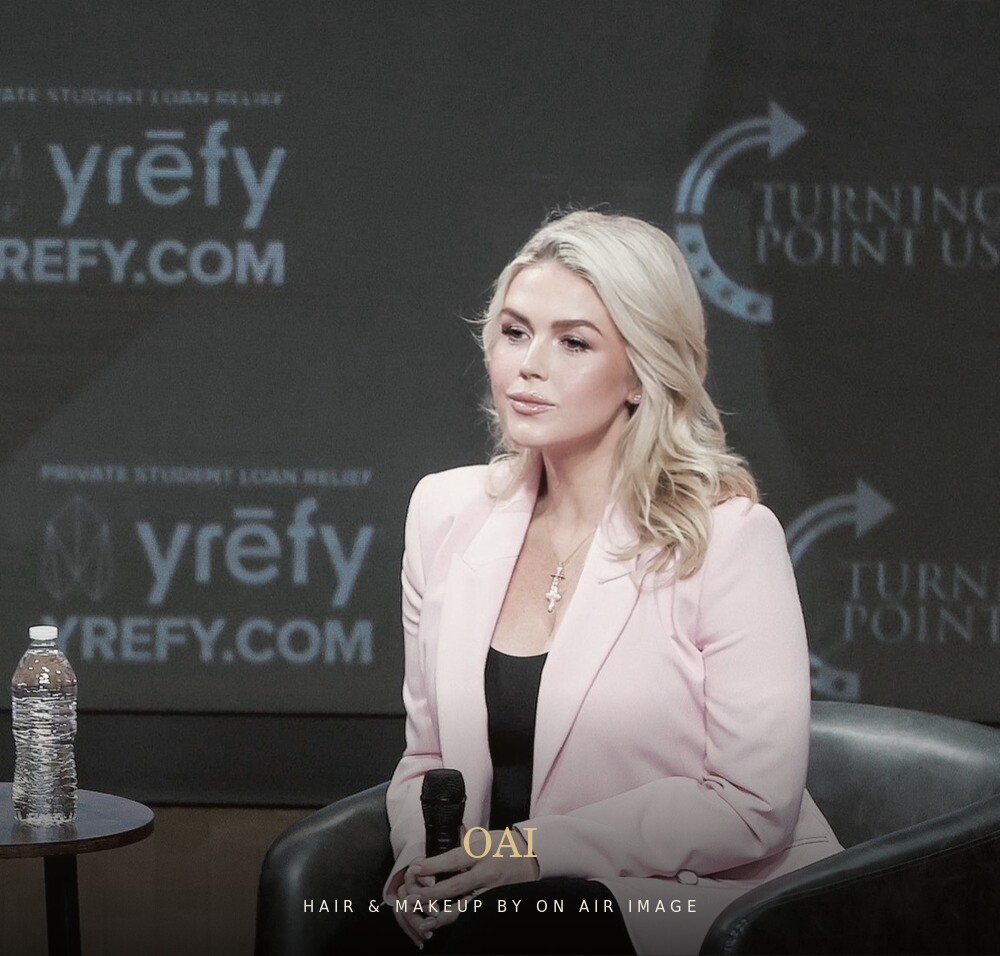 Karoline Leavitt speaking at a Turning Point event